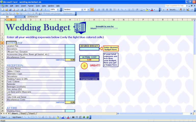 wedding planner excel sheet project management template