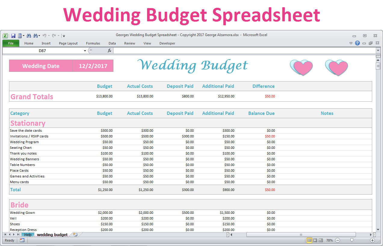 Detailed Wedding Budget Excel Template Excel Templates