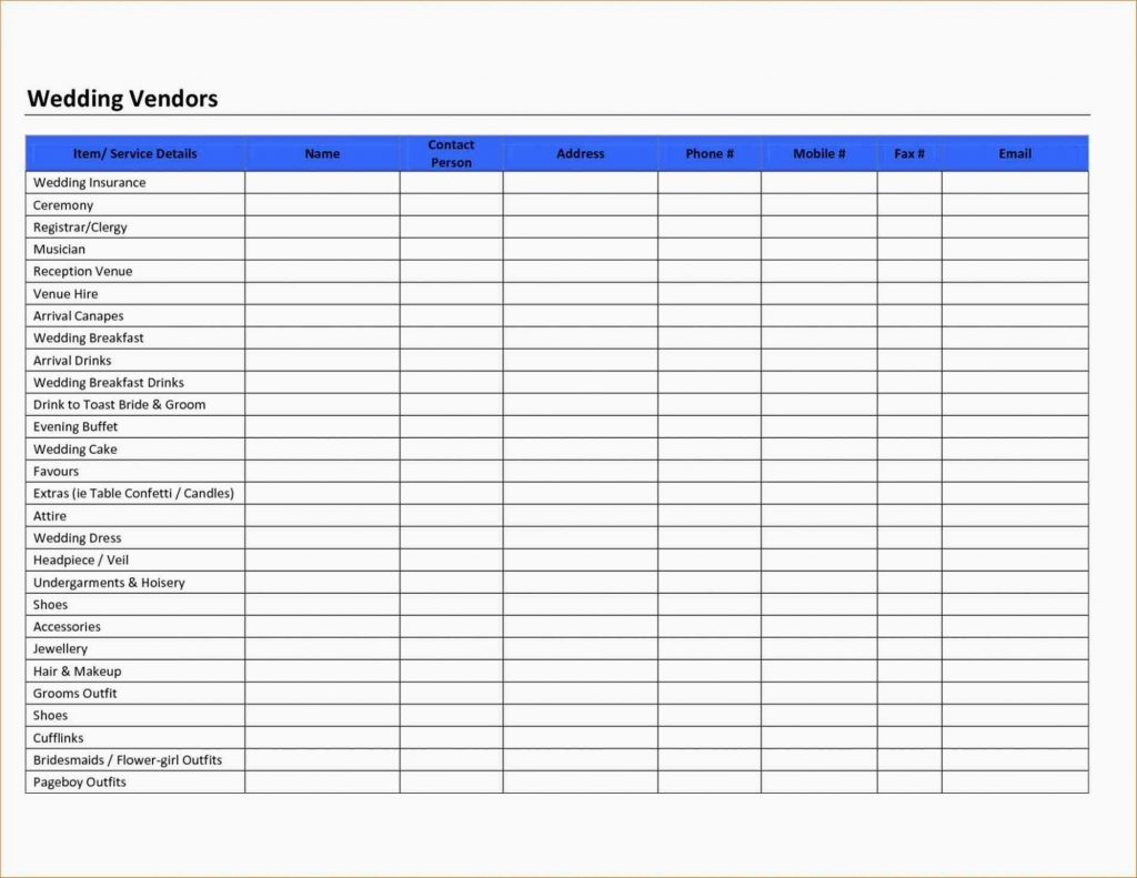 Wedding Vendor Comparison Spreadsheet —