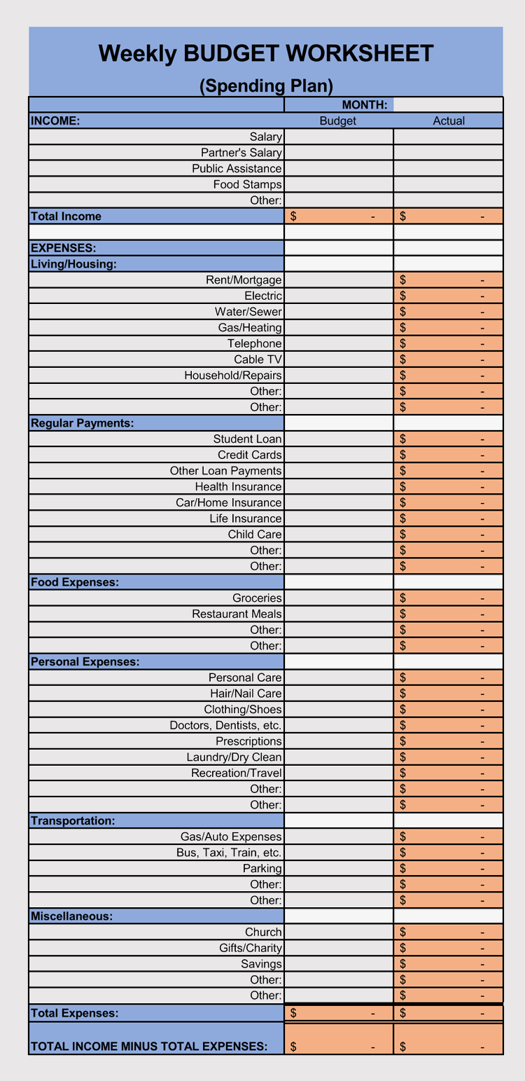 weekly expense tracker excel