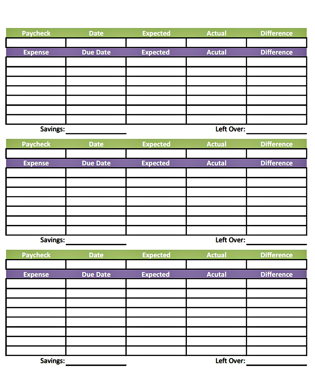 Weekly Paycheck Budget Spreadsheet —