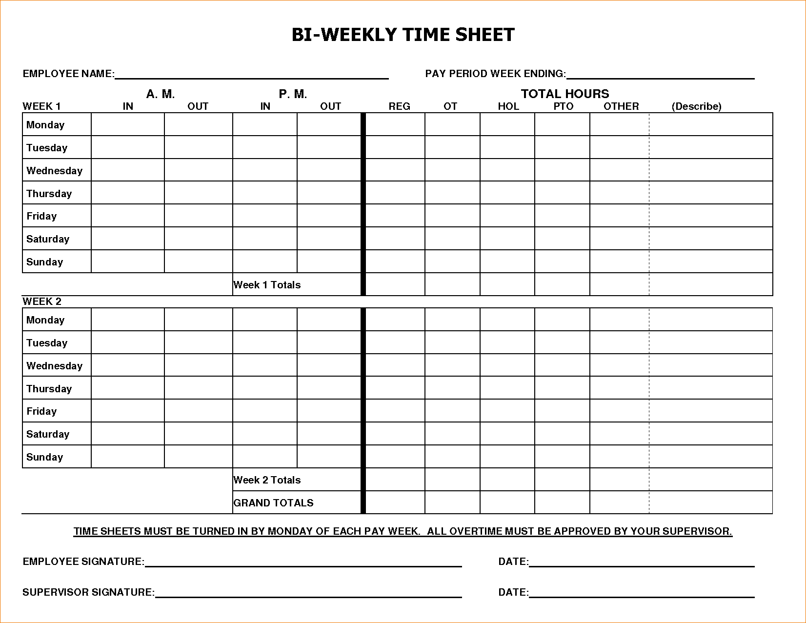 Printable Bi Weekly Time Sheets Printable World Holiday