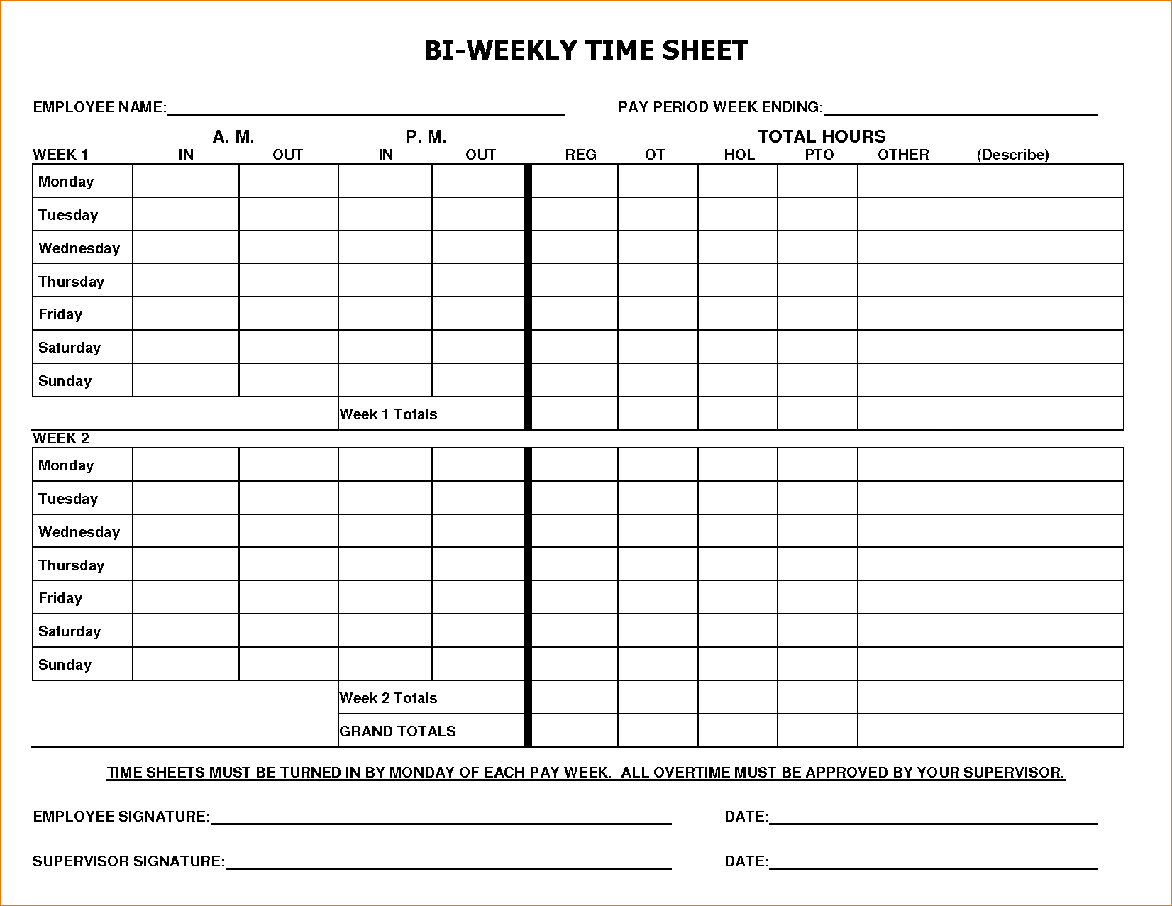 Printable Bi Weekly Time Sheets Printable World Holiday 9768