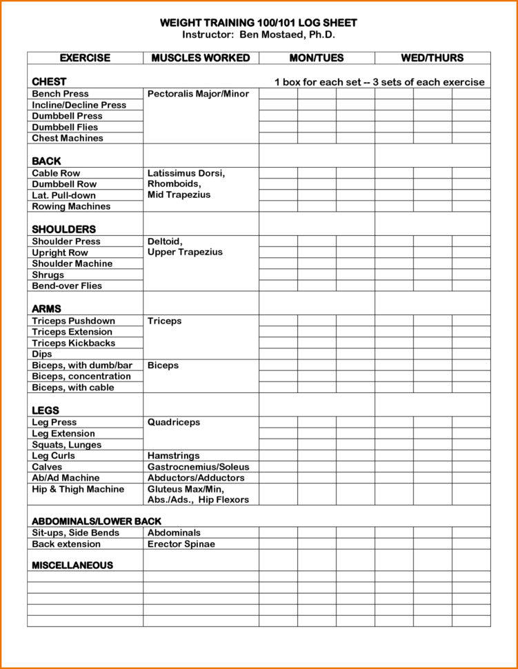 weight lifting tracker template excel