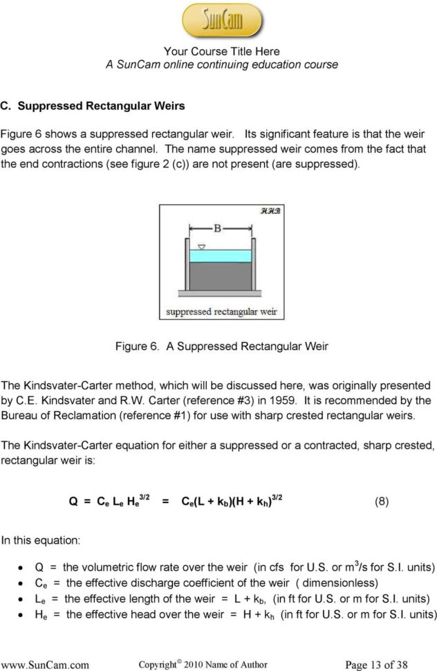 Weir Calculation Spreadsheet Pertaining To Open Channel Flow Measurement Weirs And Flumes  Pdf