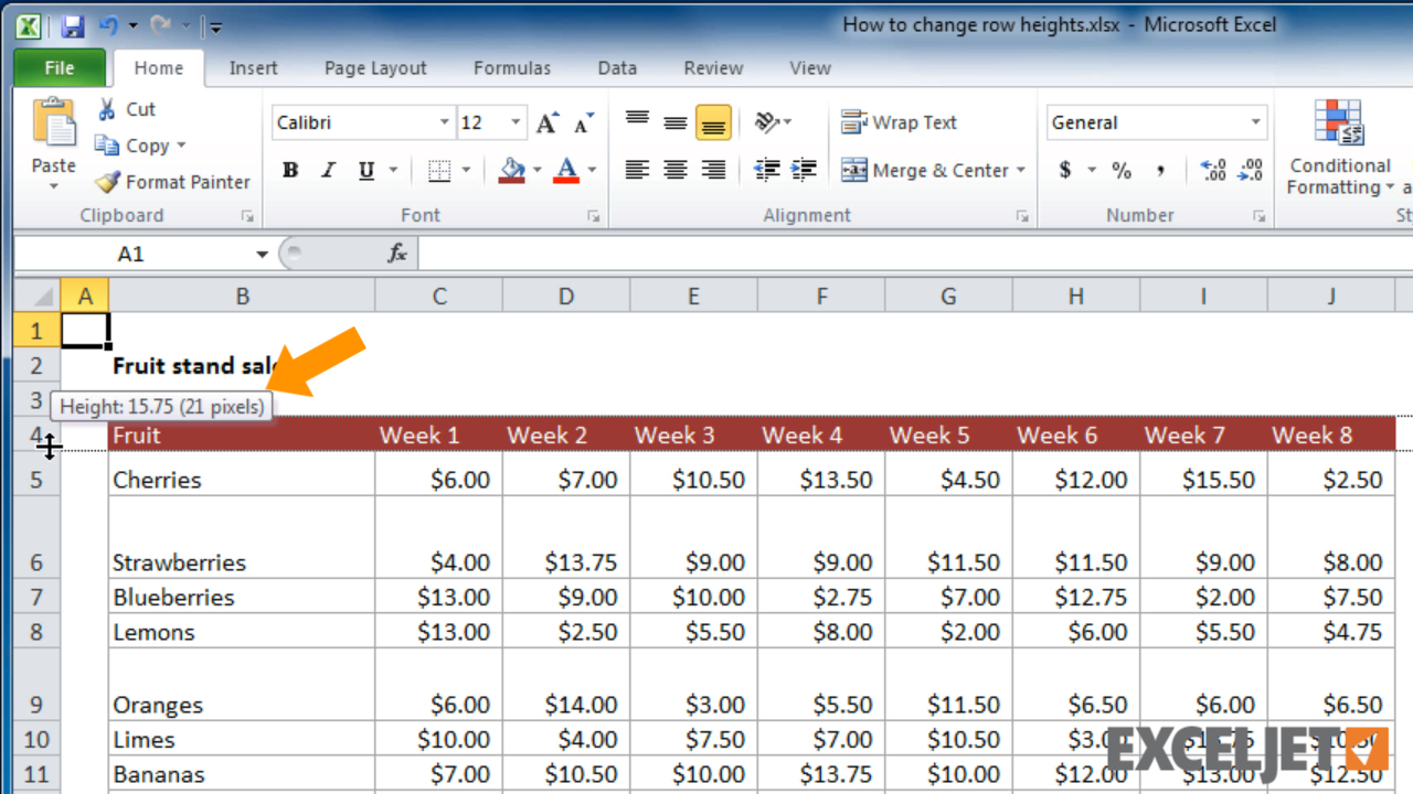 excel adjust row height to fit text 2010