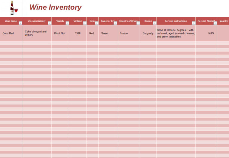 Wine Inventory Spreadsheet within Wine Inventory Spreadsheet Template