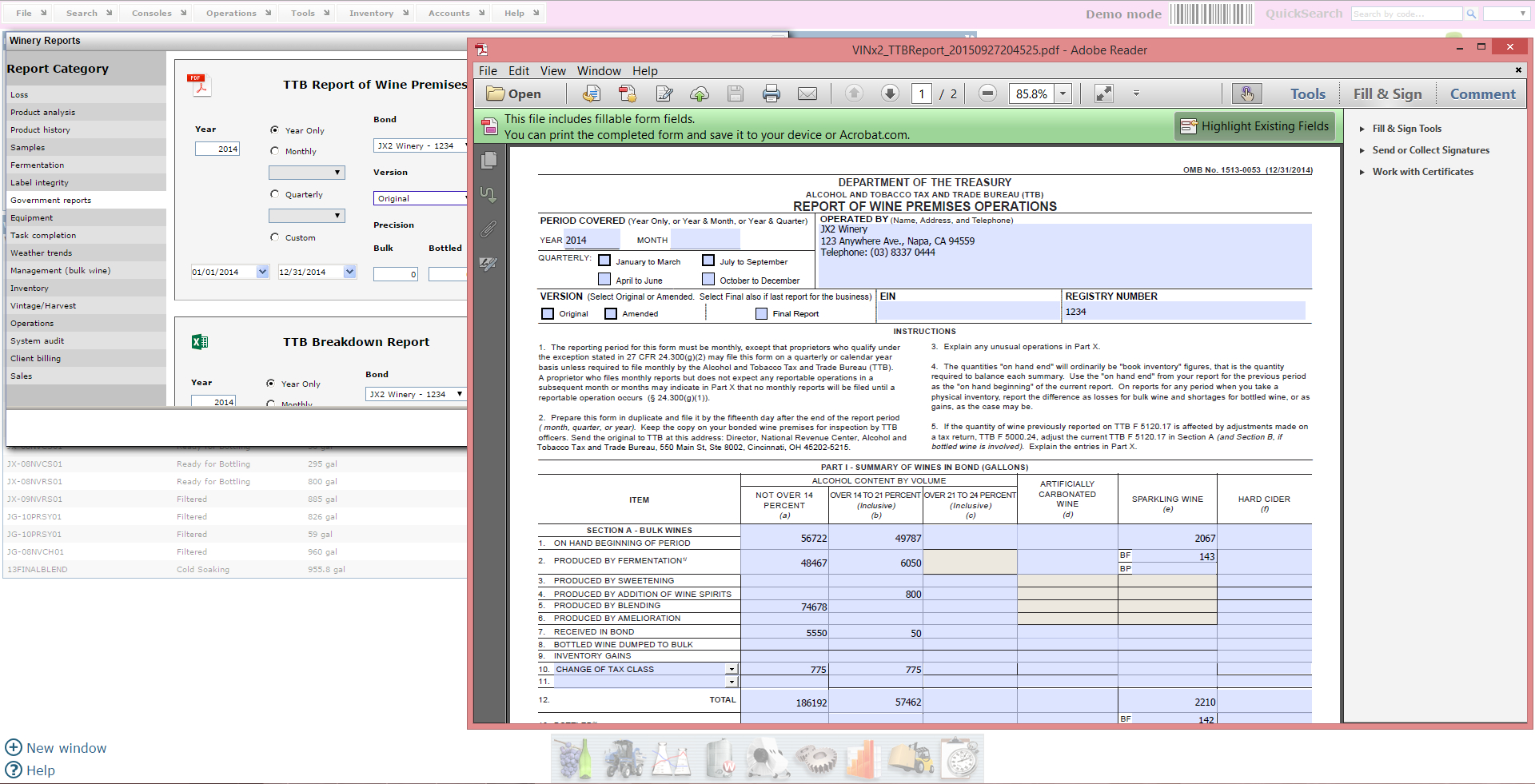 Winemaking Spreadsheet For The Business Of Wine. Moving Beyond Excel.  Vintrace