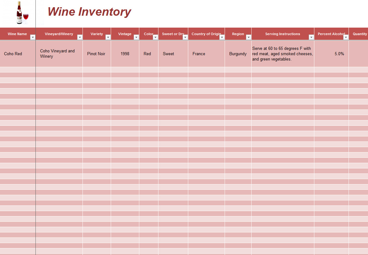 Winery Record Keeping Spreadsheet For Wine Inventory Template