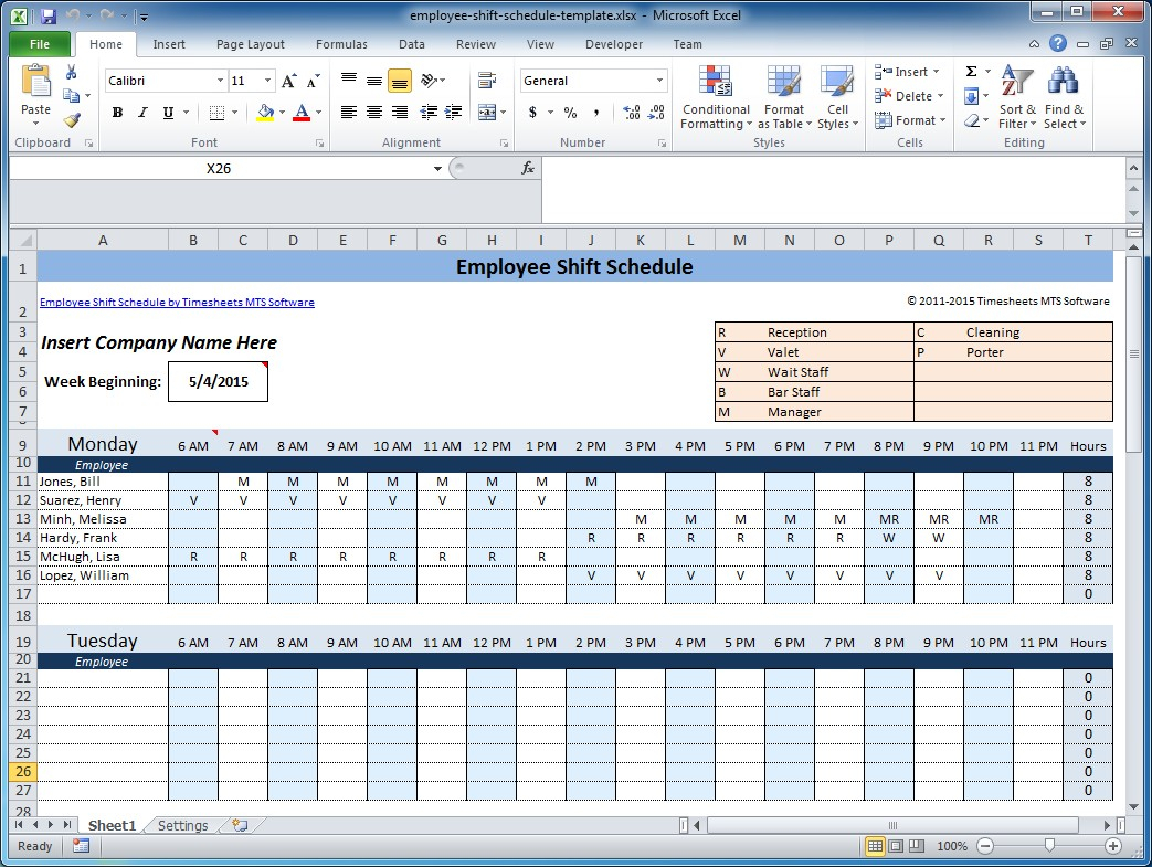 Work Schedule Spreadsheet Excel For Monthly Work Schedule Template 