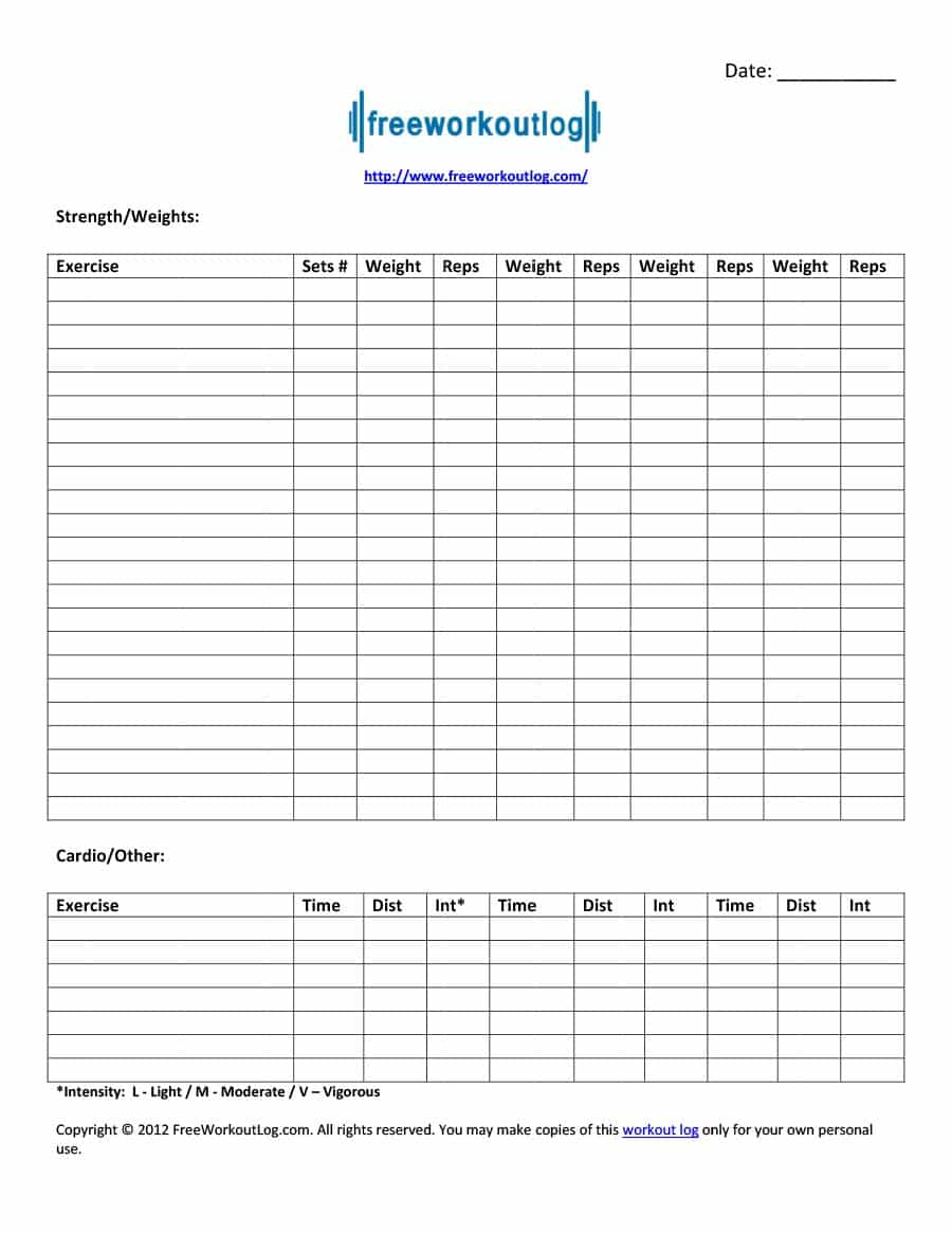 Workout Spreadsheet Pertaining To 40+ Effective Workout Log  Calendar Templates  Template Lab