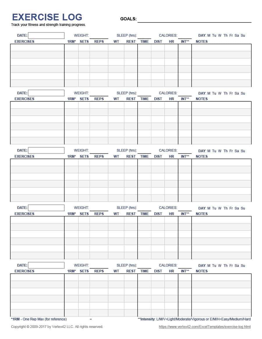 Workout Spreadsheet Template Intended For 40+ Effective Workout Log  Calendar Templates  Template Lab