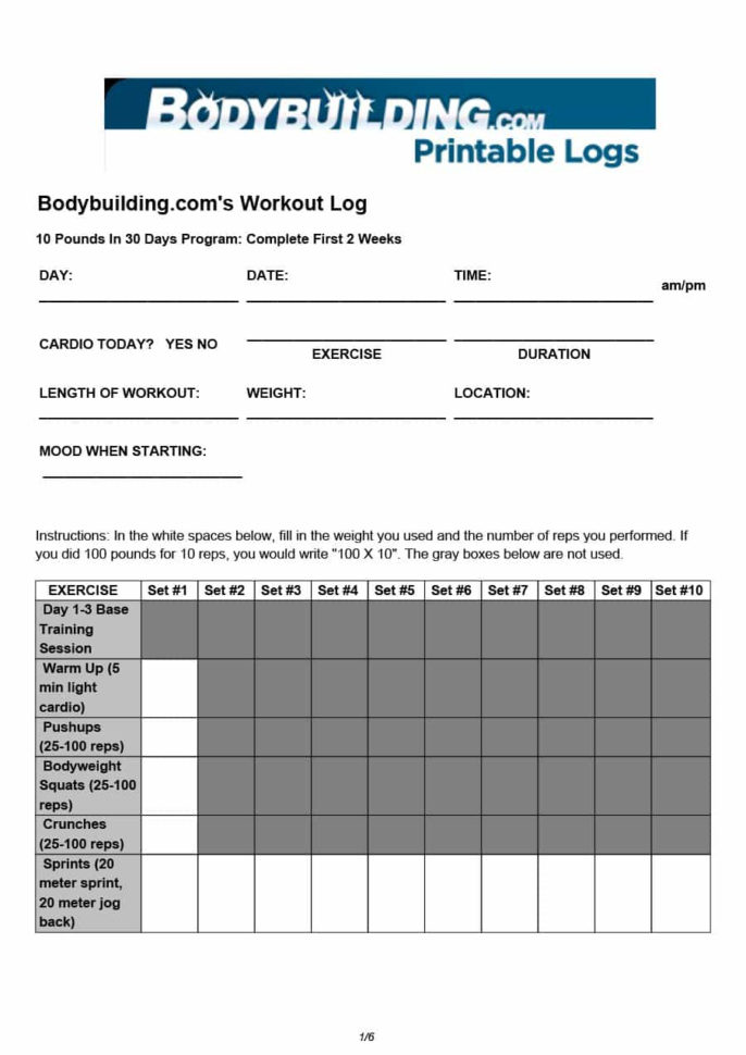 Workout Spreadsheet Template Regarding 40+ Effective Workout Log  Calendar Templates  Template Lab