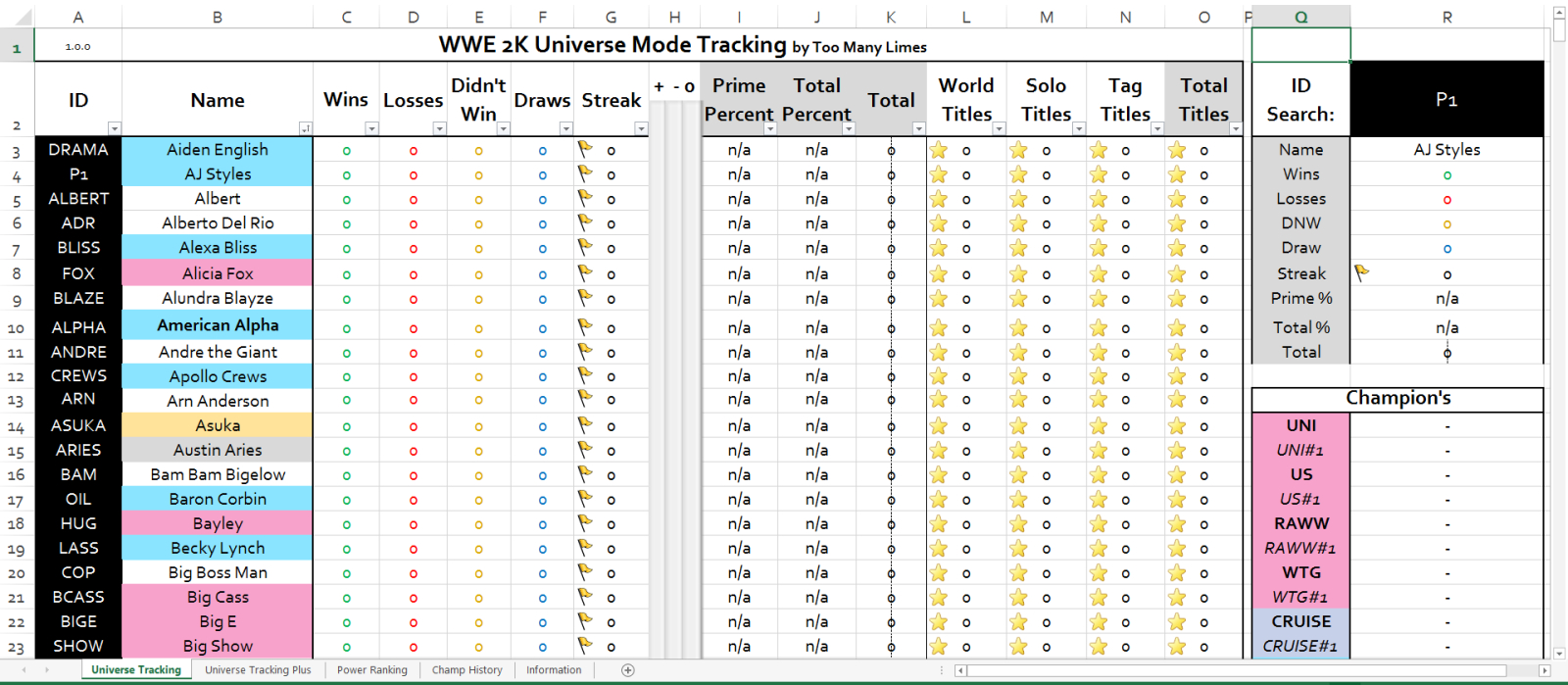 Wwe Supercard Stats Spreadsheet Intended For 2K Universe Mode Trackertoo Many Limes  Wwe2K17 General Chat