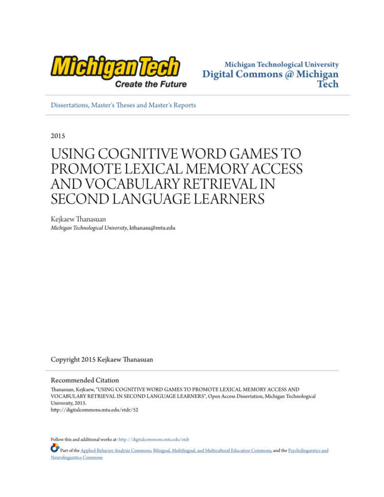 Www Teach Ict Com Spreadsheets Crossword Inside Pdf Using Cognitive Word Games To Promote Lexical Memory Access And