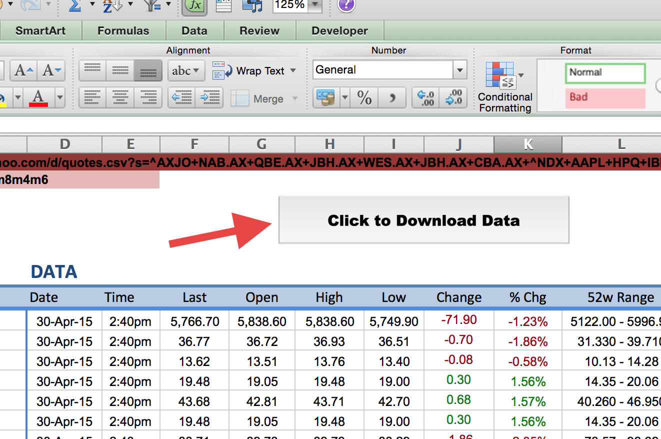 Yahoo Finance Spreadsheet Within How To Import Share Price Data Into Excel  Market Index