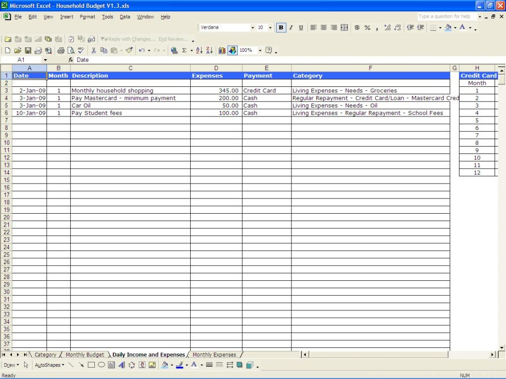 simple excel sheet daily expenses