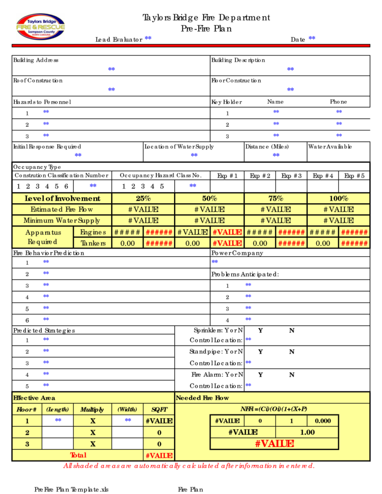 Fire Department Pre Plan Worksheet — Db-excel.com