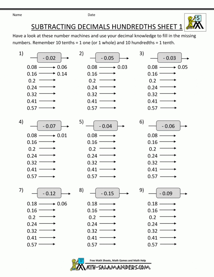 Printable Fifth Grade Decimal Worksheets Edumonitor Printable 