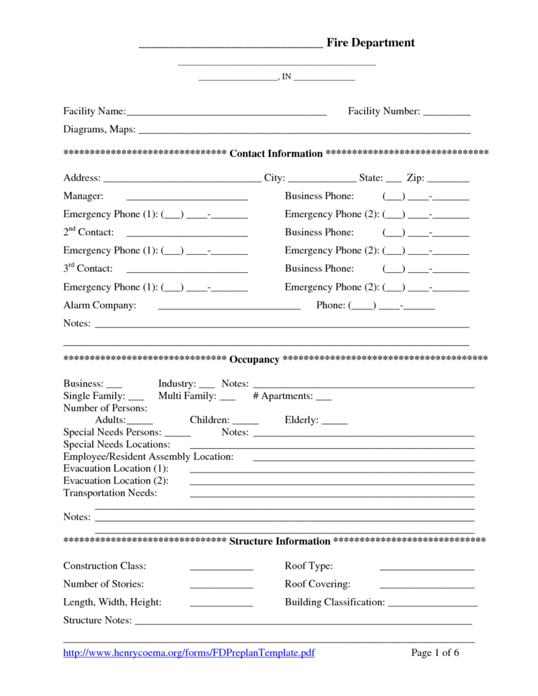 Fire Department Pre Plan Worksheet — db-excel.com