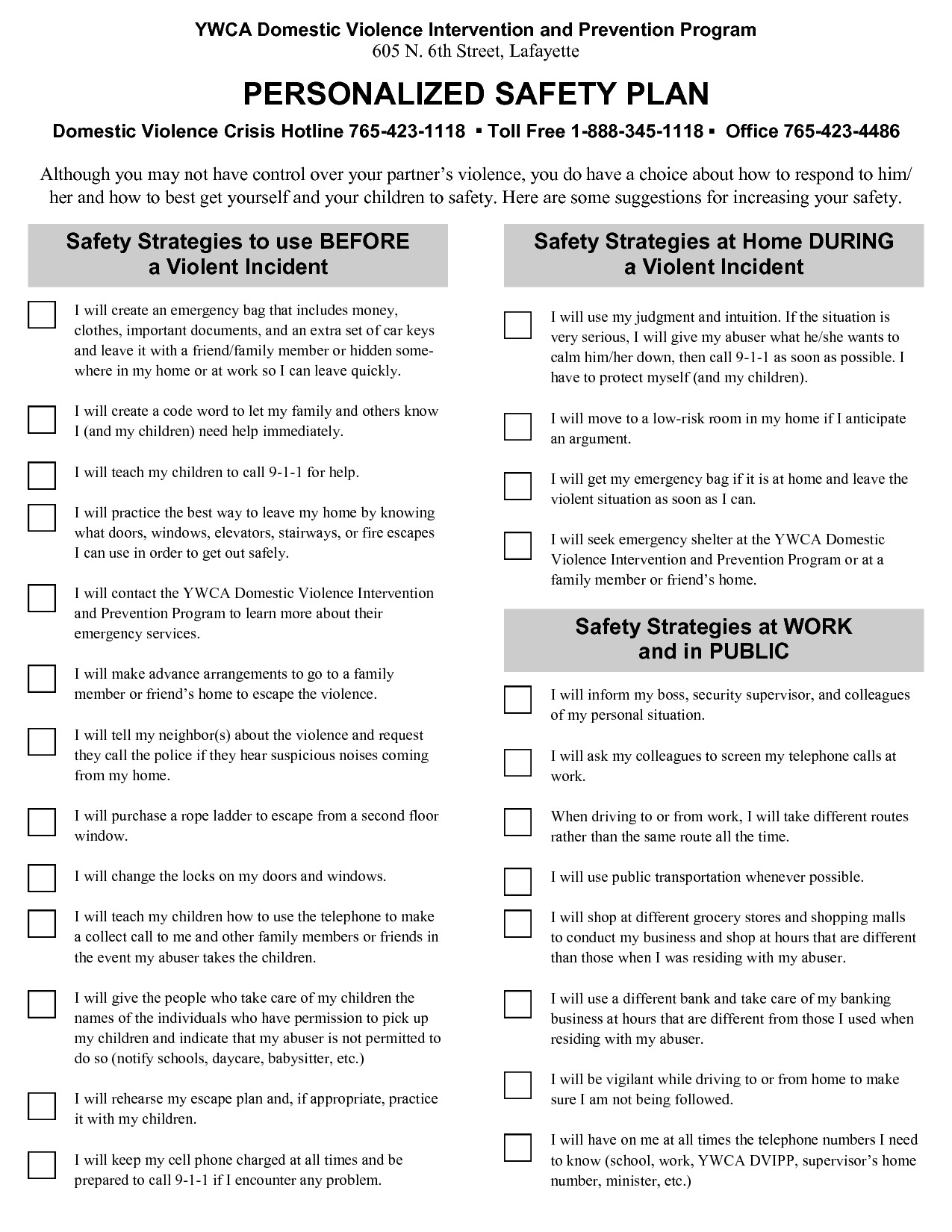 Domestic Violence Safety Plan Worksheet Db excel