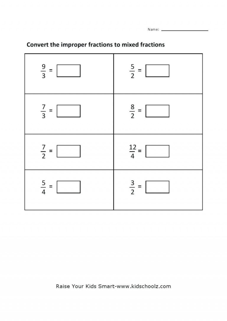 Converting Improper Fractions To Mixed Numbers Worksheets