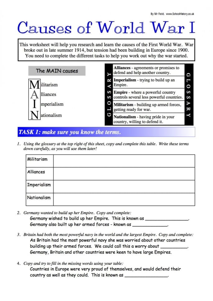 003 World R One Causes Essay Amusing History Worksheets On