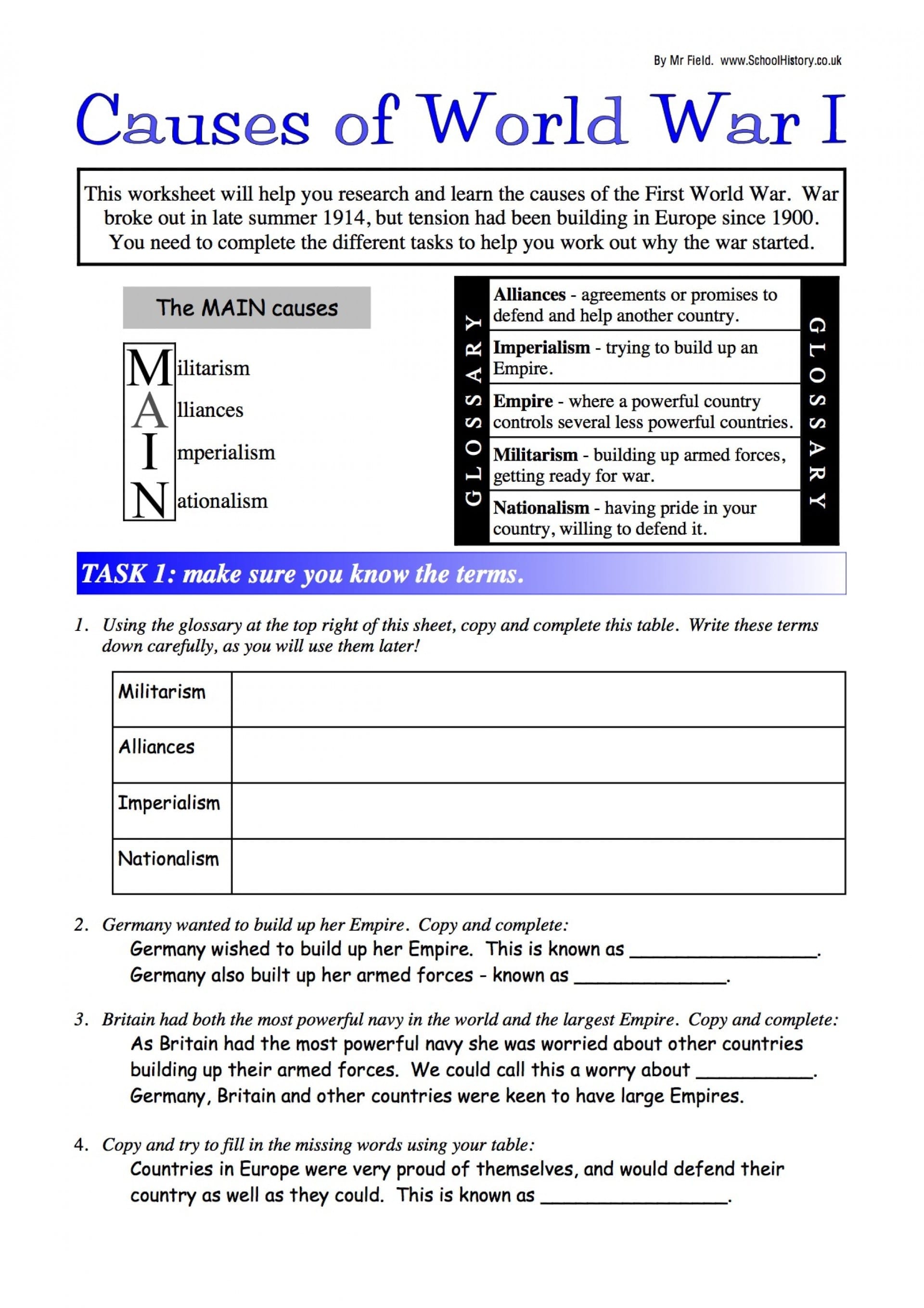 World War 1 Worksheets World War One In Colour Video Worksheets 