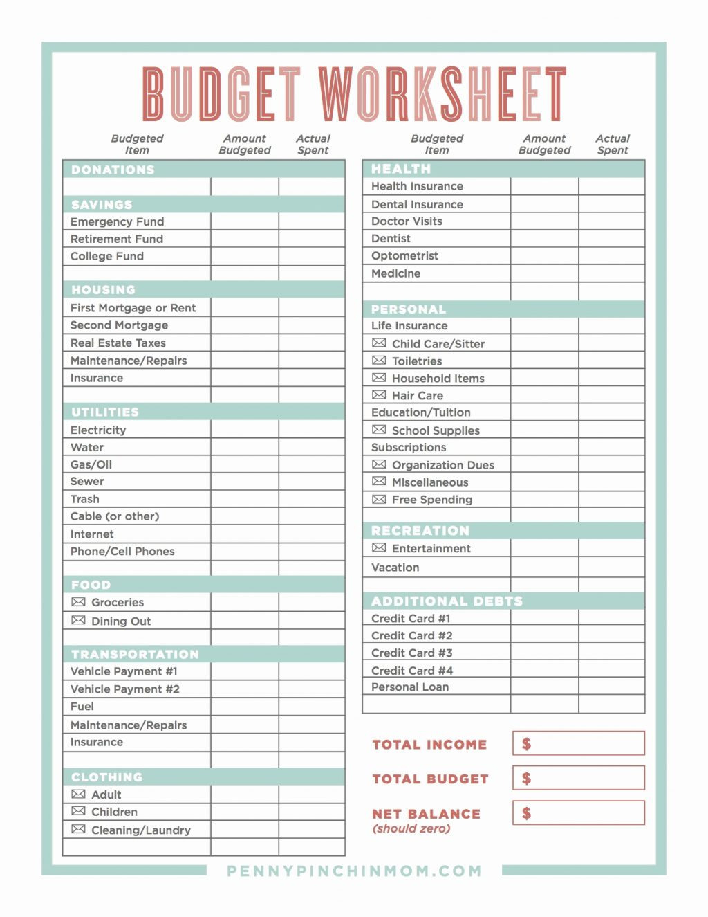 monthly household budget worksheet excel