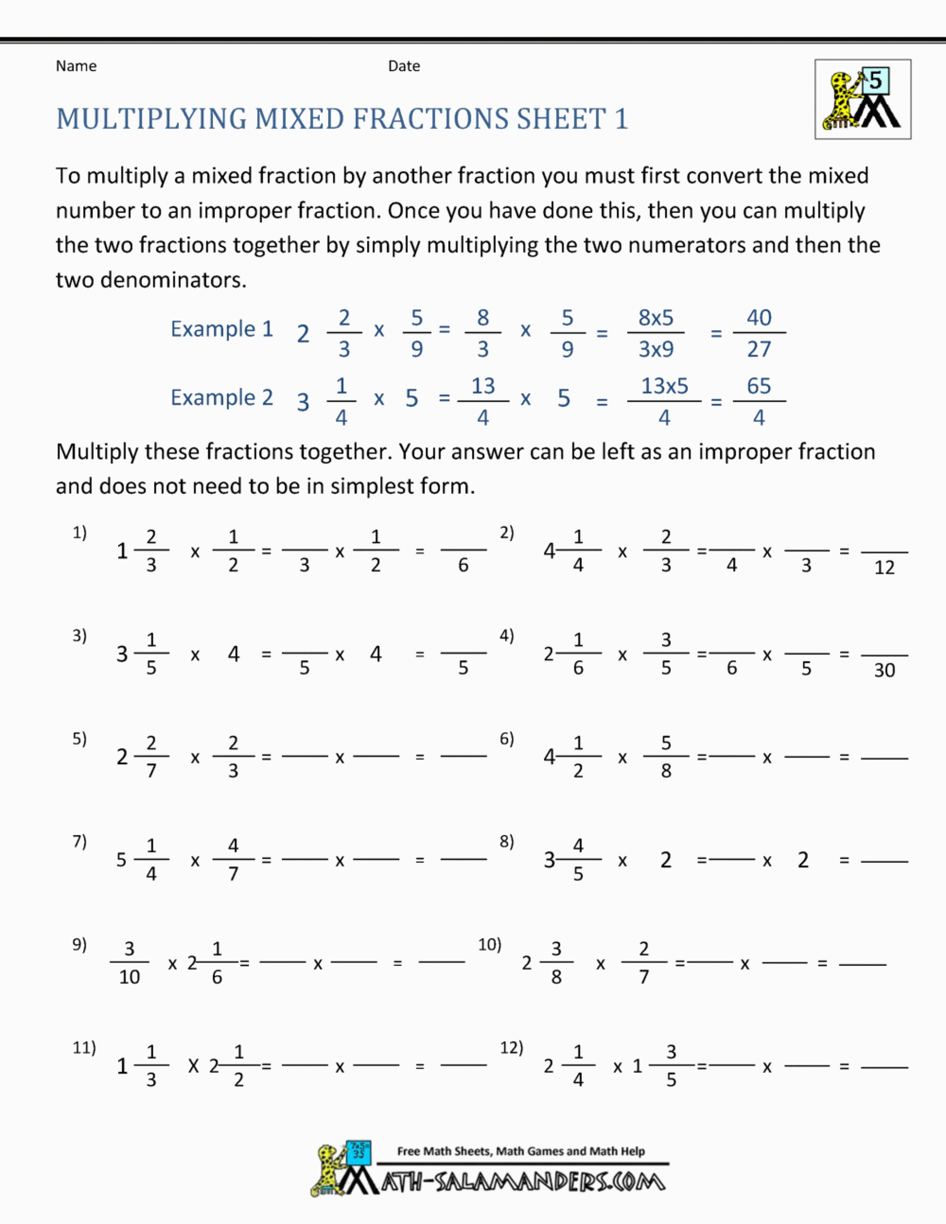 Multiplication Fractions Worksheets With Answers
