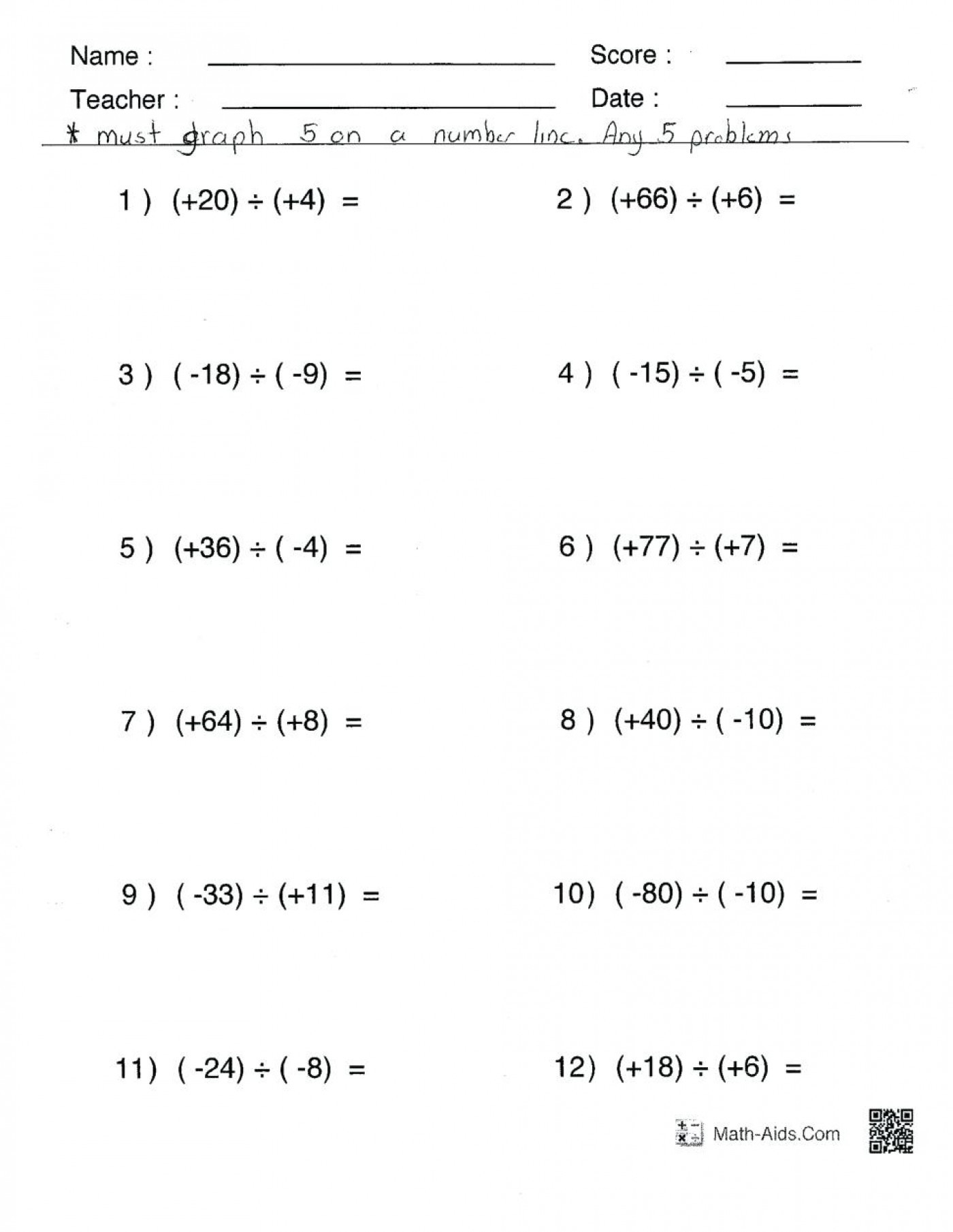 Multiplication And Division Of Integers Word Problems Worksheets