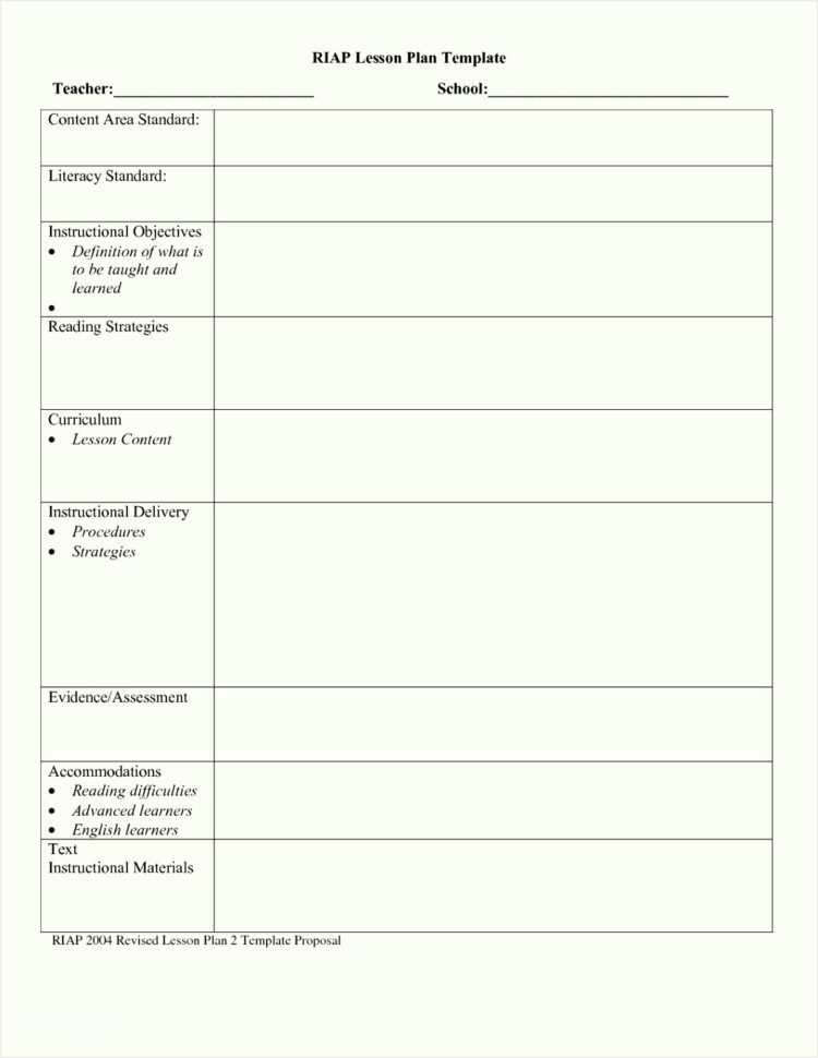 007  Ideas Simple Lesson Plan Elementary Blank