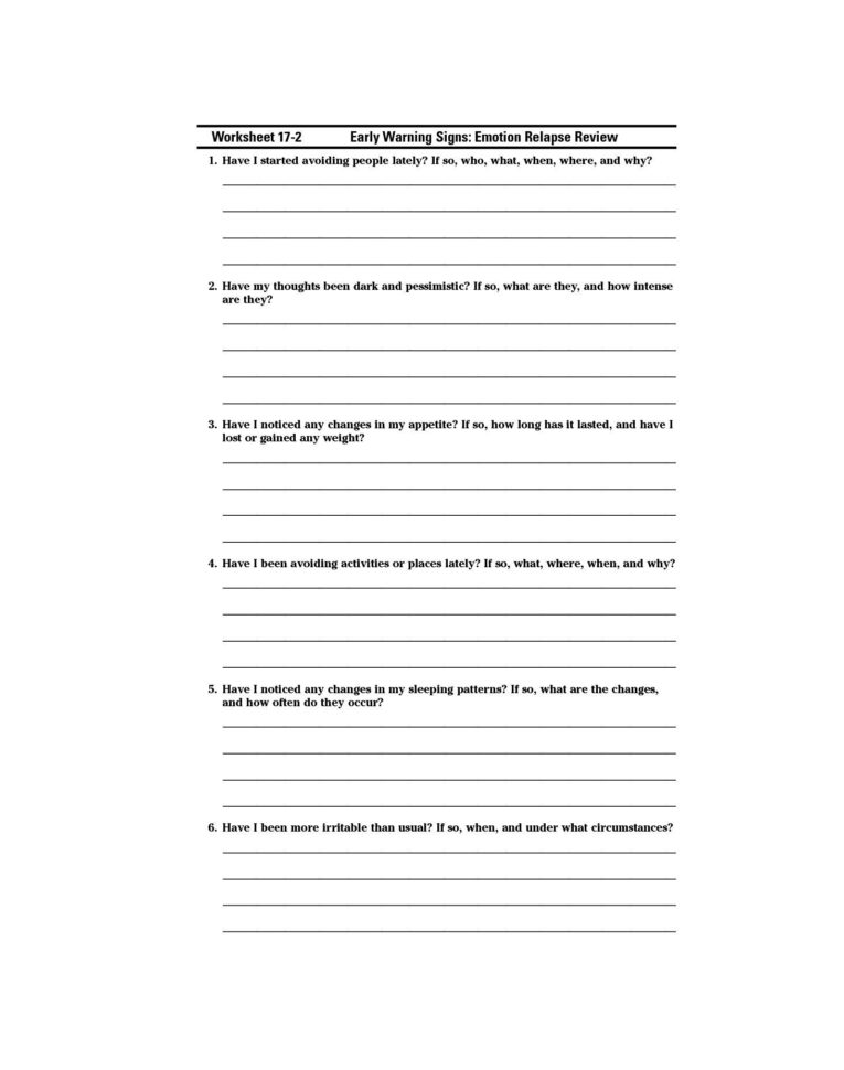 Printable Relapse Prevention Worksheets Printable Blank World