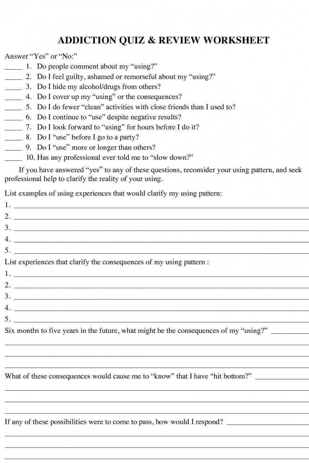 Printable Relapse Prevention Worksheets Pdf Customize and Print