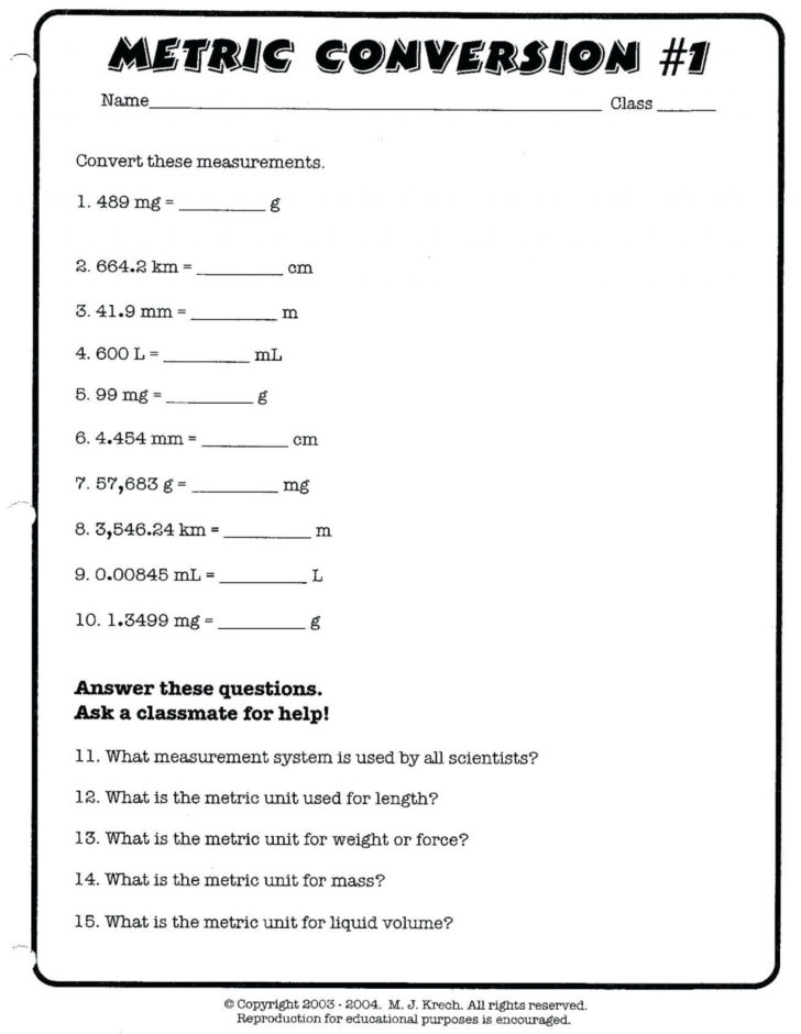 Math Conversions Worksheet