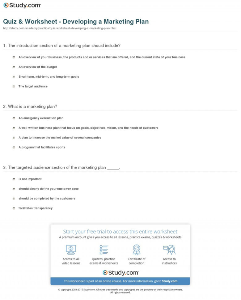 009 Marketing Plan Quiz Worksheet Developing Sports Lesson