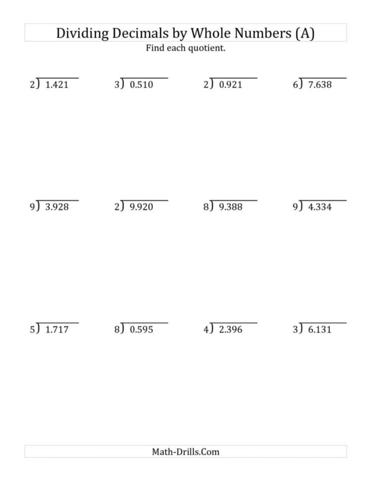 009 Worksheet Ma04Deci L1 W Divide Decimals 752X1065