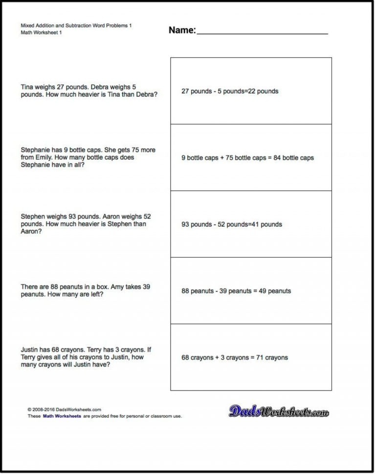 010 Addition And Subtraction Word Problems Impressive