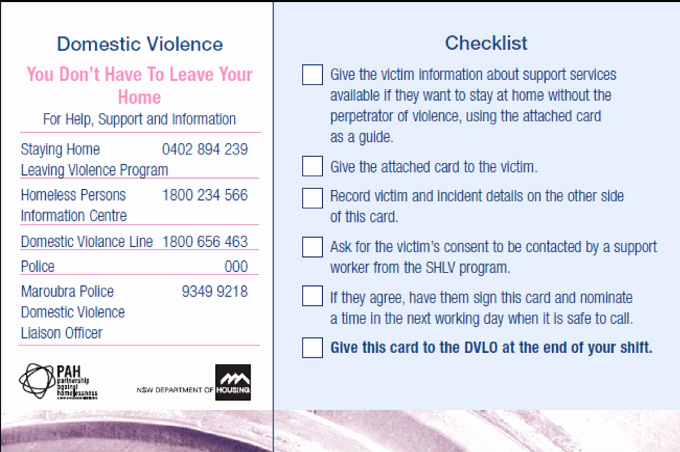 Domestic Violence Safety Plan Worksheet —