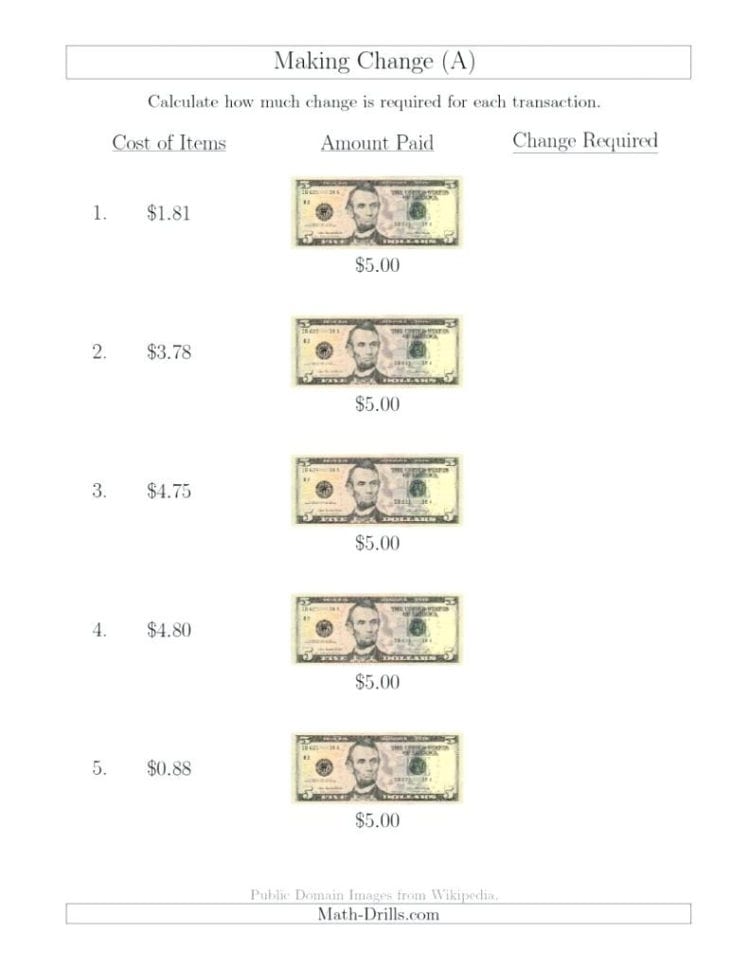010 Free Mathorksheets Generatororksheet Money Creator