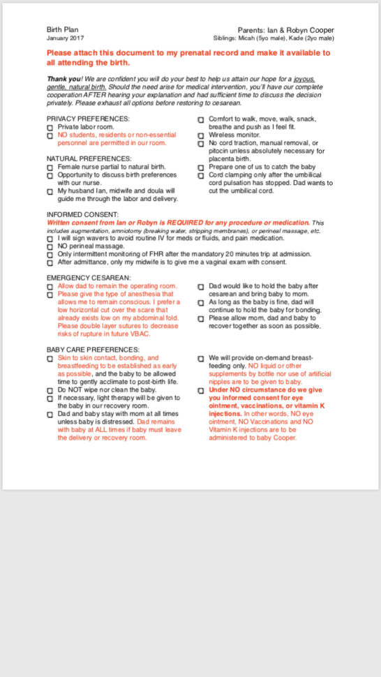 010  Ideas Section Birth Plan Remarkable C Elective