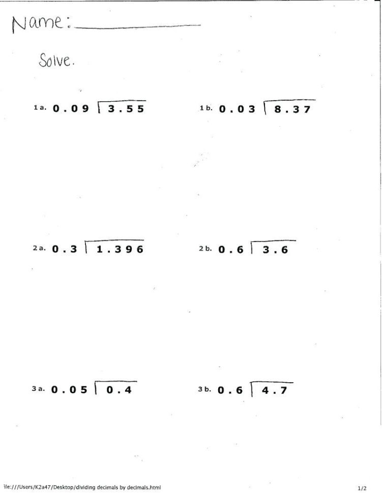 011 Division Decimals Worksheet Math Worksheets Multiplying Whole