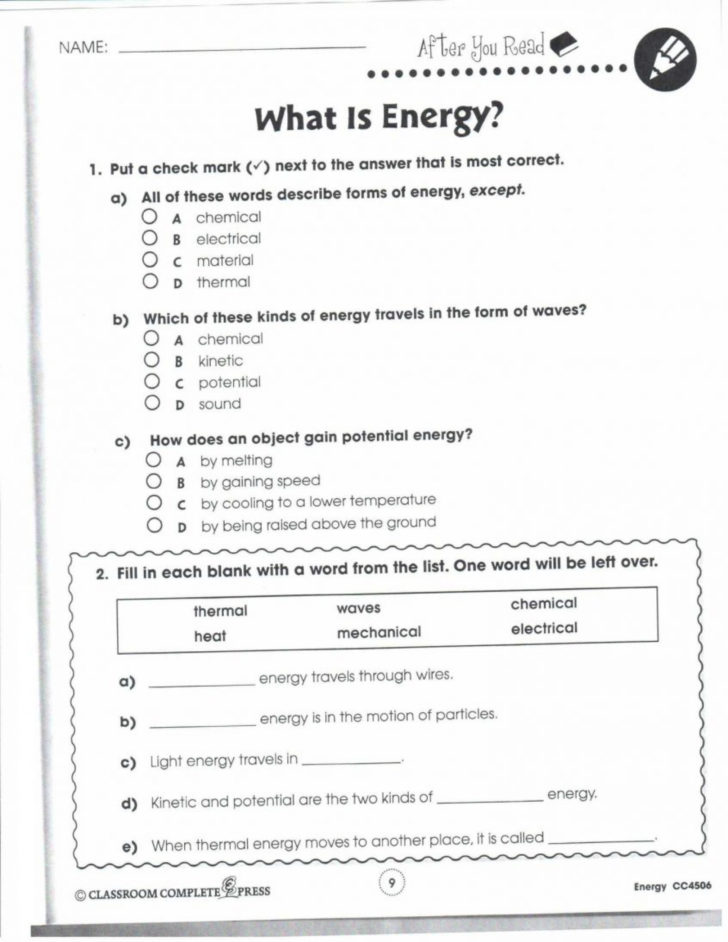 High School Science Worksheets
