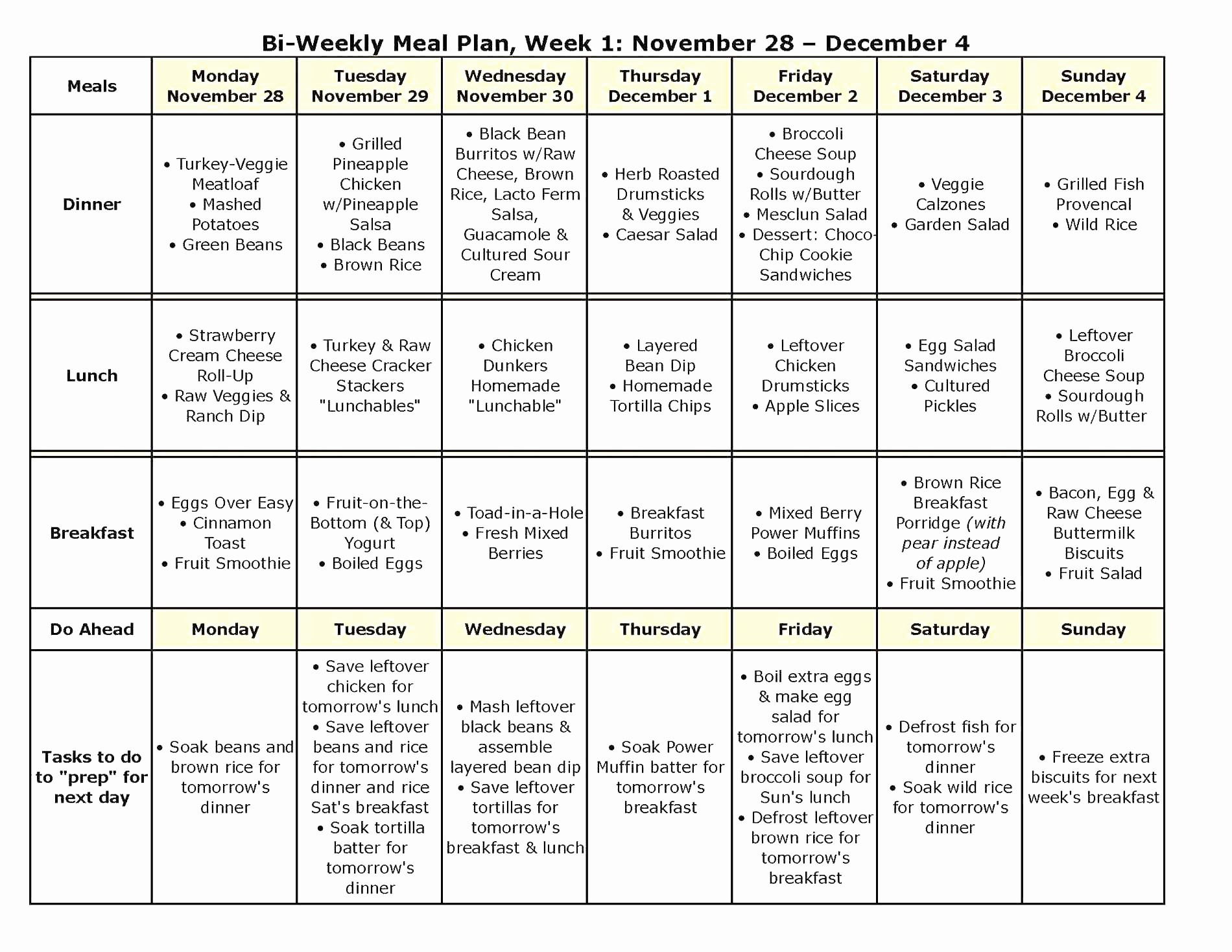 011 Meal Plan  Pdf Rice Schedule Planner Luxury
