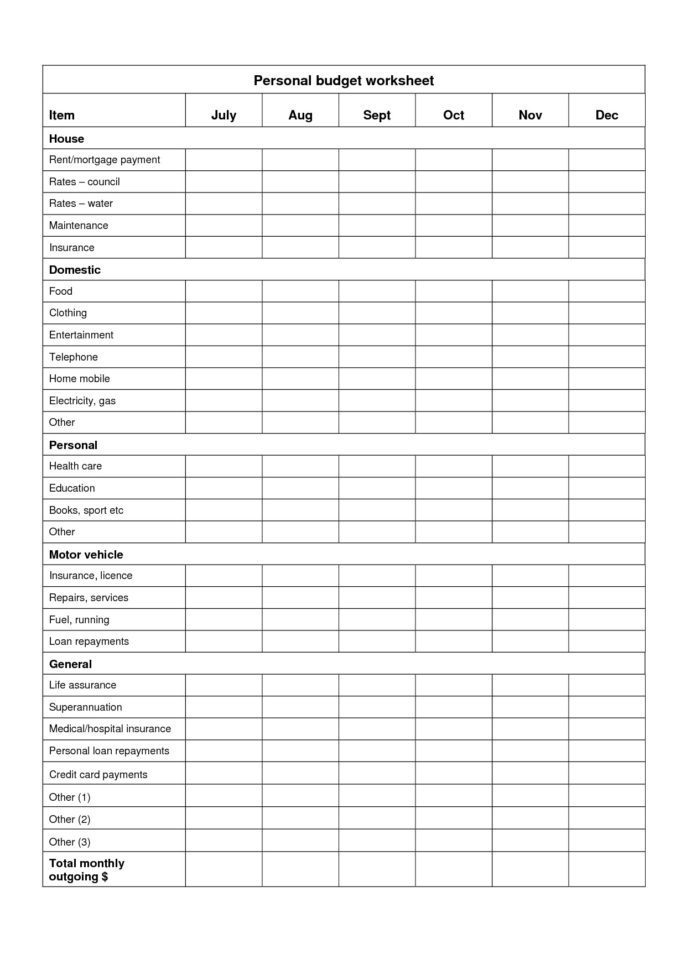 personal budget template printable