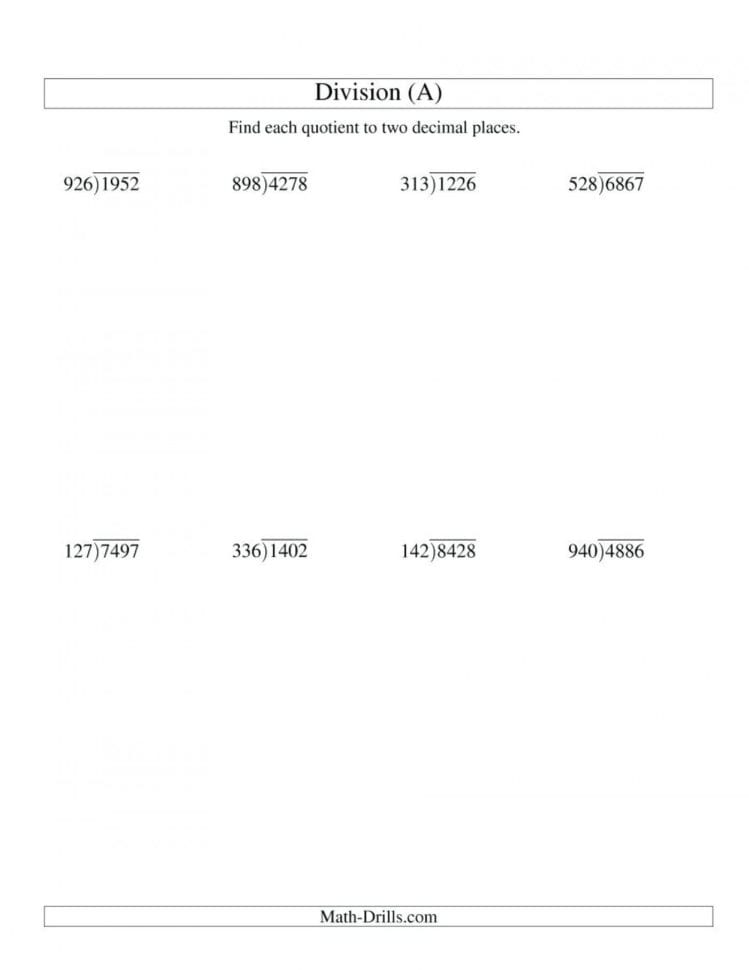 012 Worksheet Long Division With Decimals Decimal Worksheets