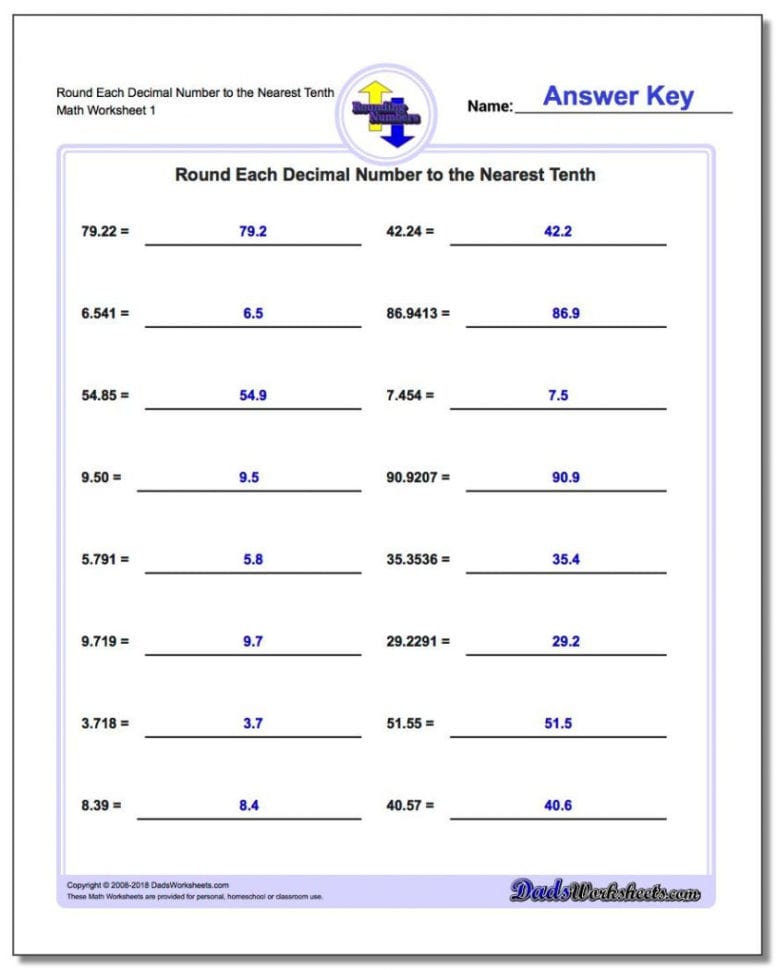 013 Worksheet Math Worksheets Dividing Decimals Rounding