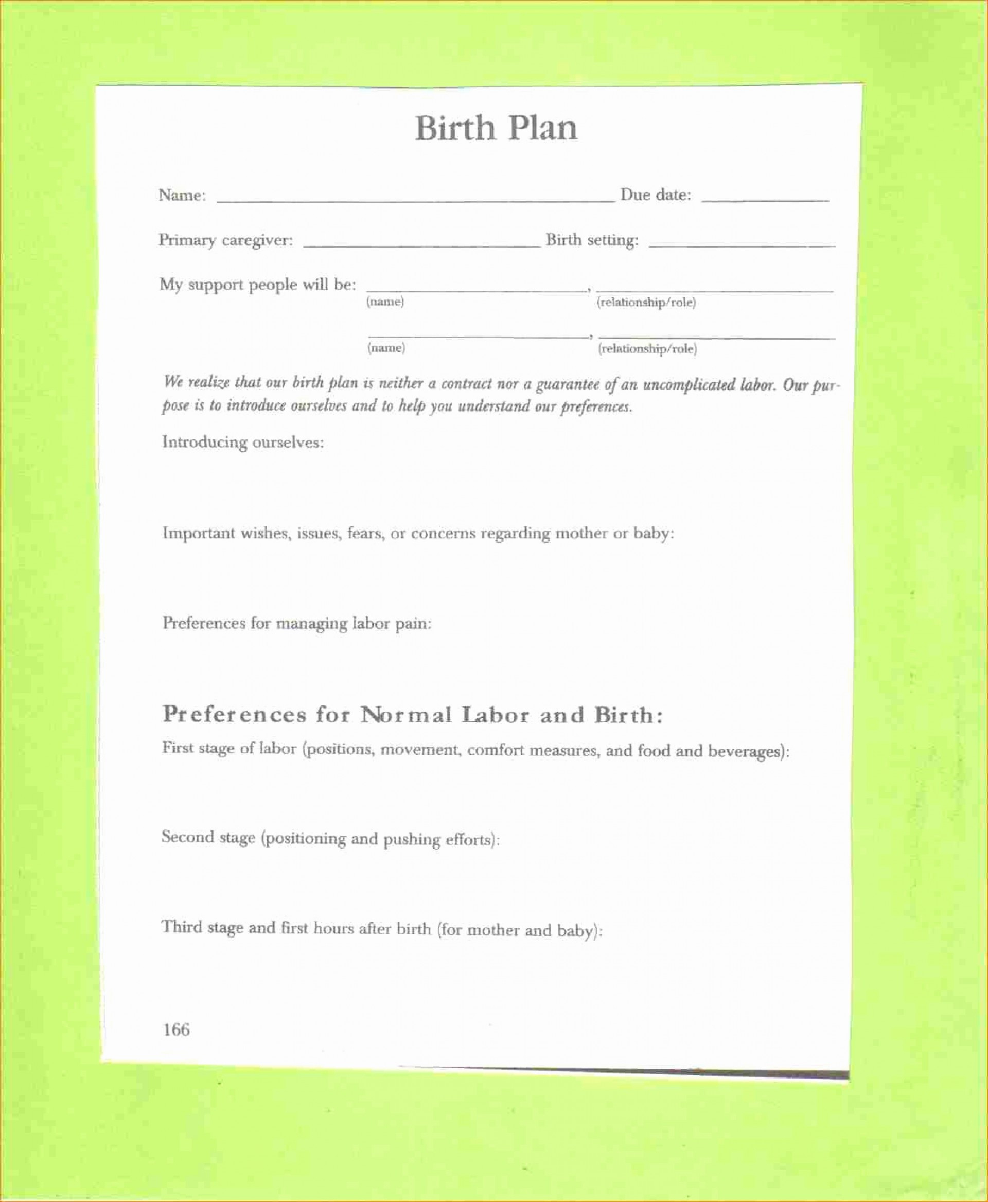 014 Birth Plan For Section  Or Worksheet Rare C