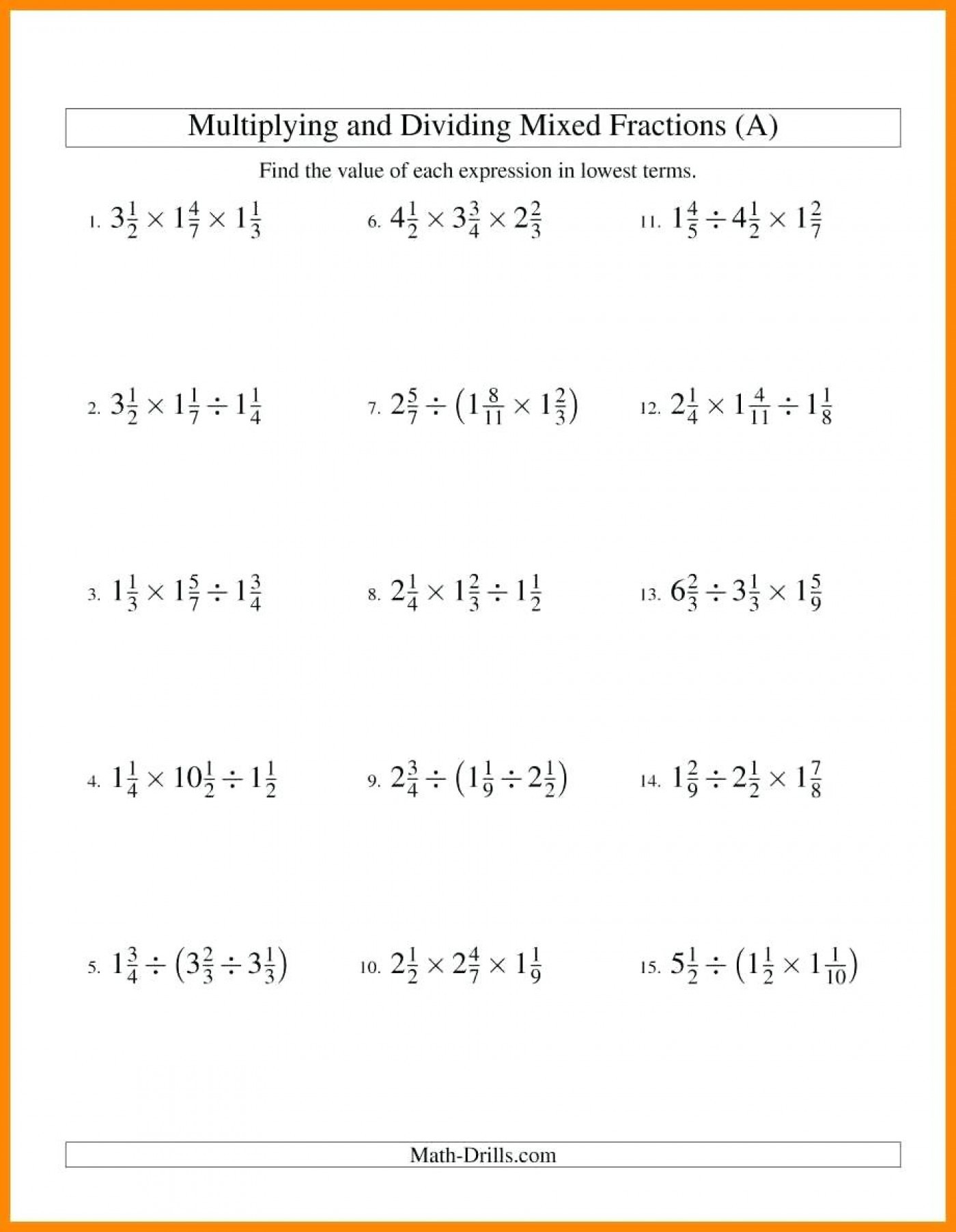 014 Dividing Fractionssheet Multiplying And Negative Numbers