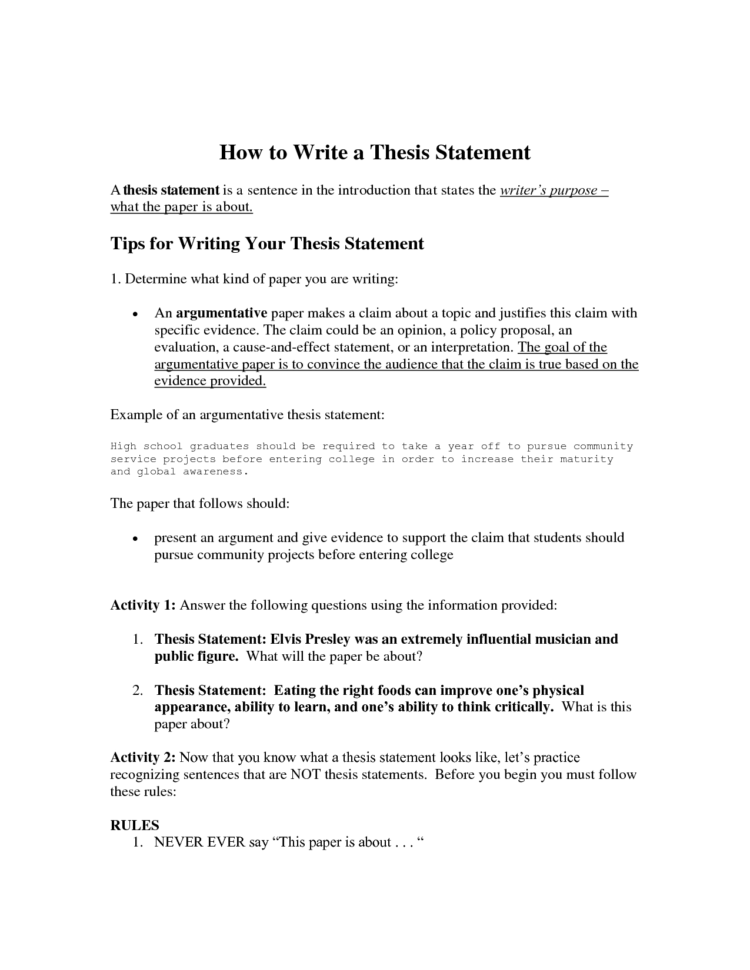 014 How To Write Thesis Statement For An Essay Statements Worksheets